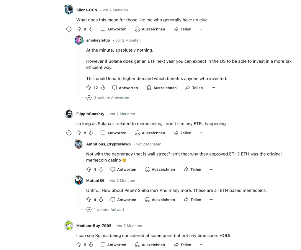 Solana ETF discussions on Reddit