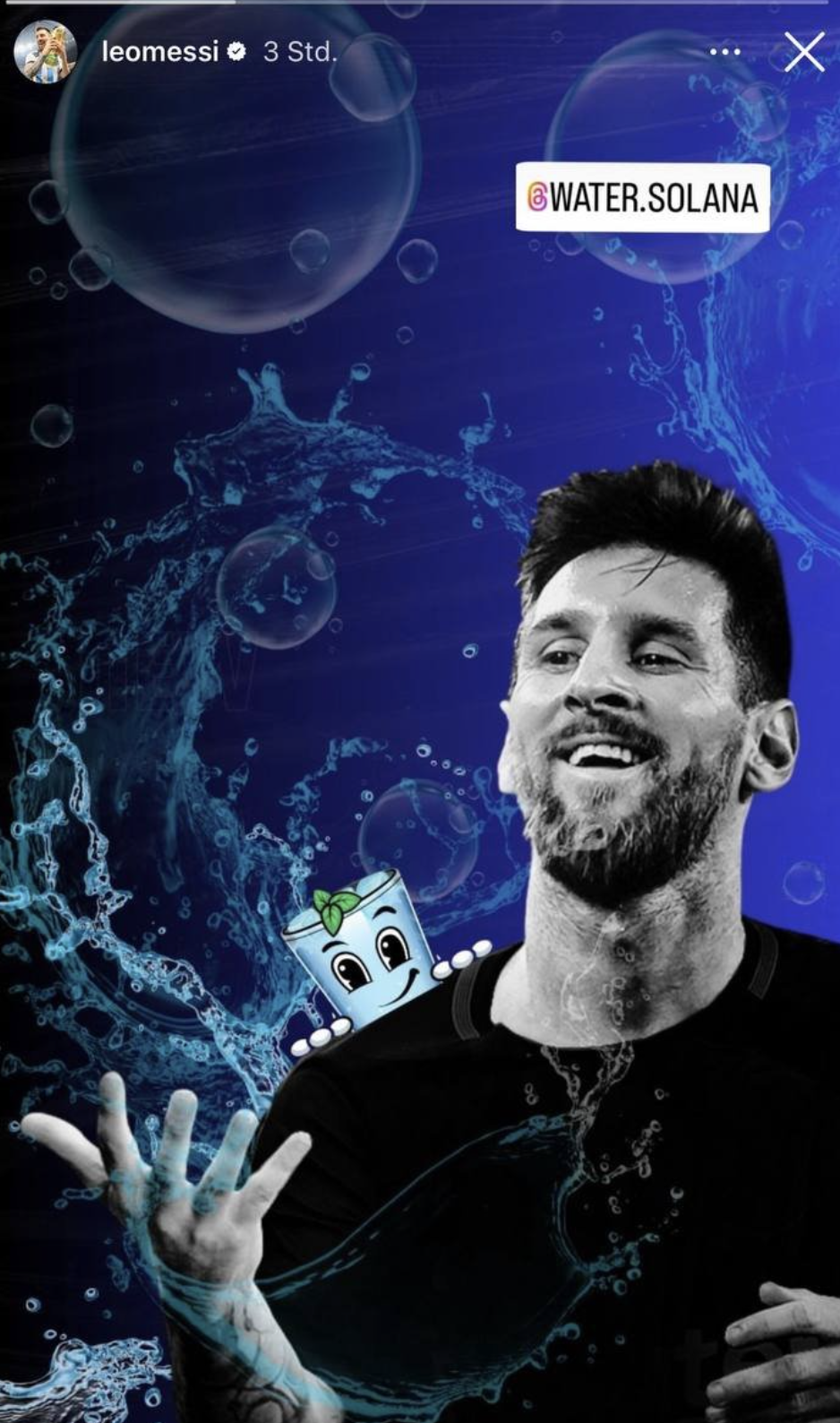 Messi's Instagram story promoting $WATER
