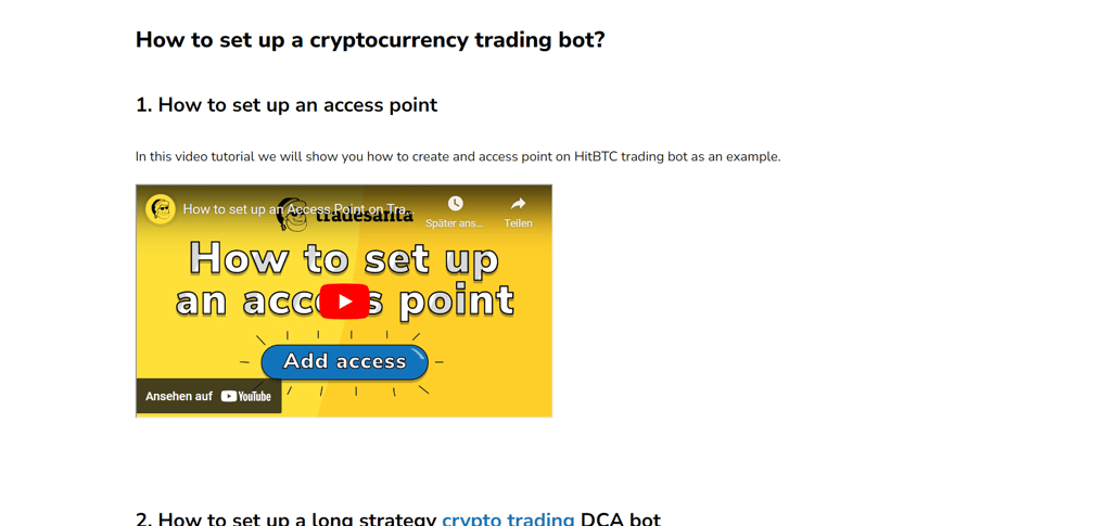 “TradeSanta video guide interface showing educational content”