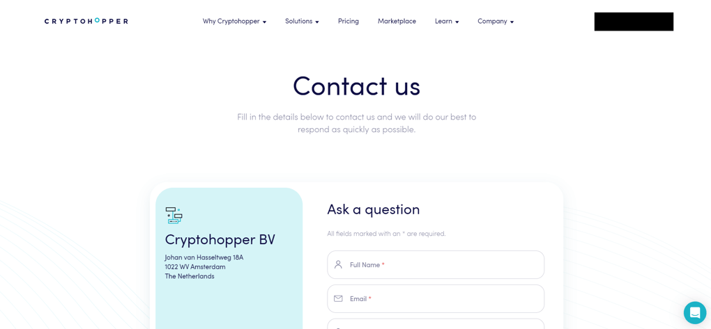 CryptoHopper customer support interface screenshot